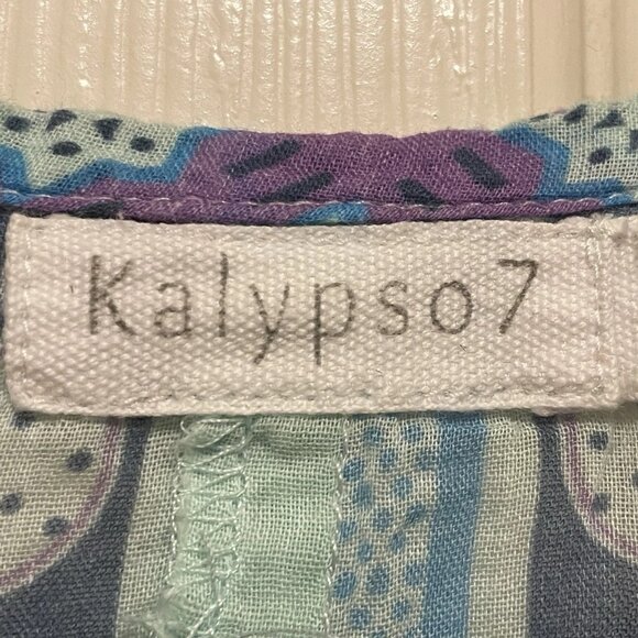 KALYPSO 7 Blue and Purple Boho Embroidered Tasseled Shirt Sz S - Picture 2 of 8